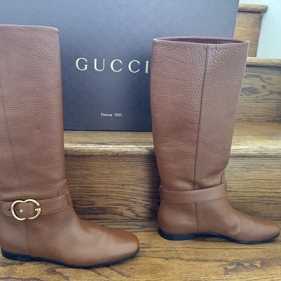 Gucci Brown Leather Boots NWT 8.5 38 1/2 In Box - Picture 5 of 10